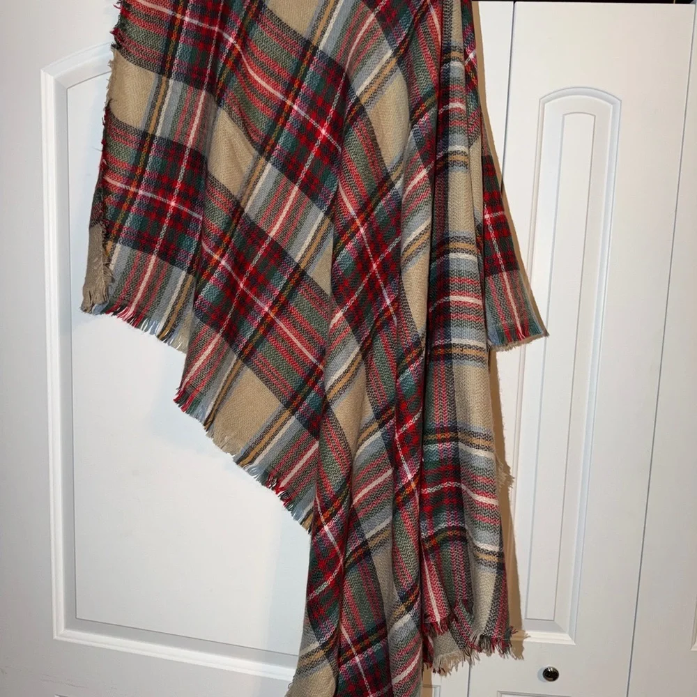 Plaid Holiday Scarf/Throw - Red, Green, and Tan
